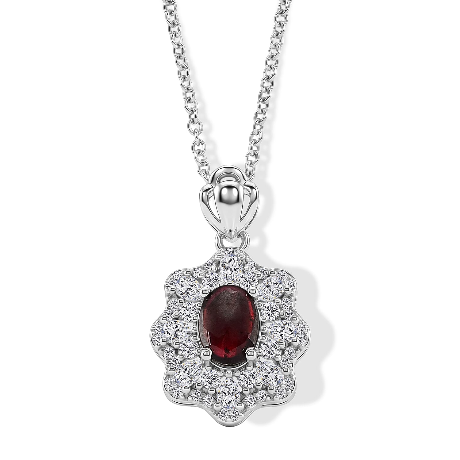 Mozambique Garnet and Simulated Diamond 1.50 ctw Pendant