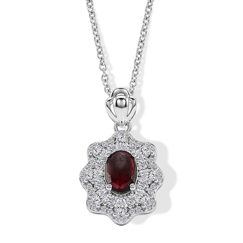 Mozambique Garnet and Simulated Diamond 1.50 ctw Pendant