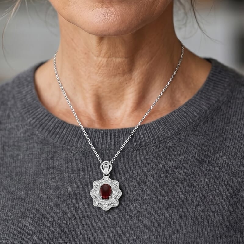 Mozambique Garnet and Simulated Diamond 1.50 ctw Pendant