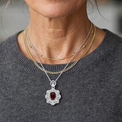 Mozambique Garnet and Simulated Diamond 1.50 ctw Pendant