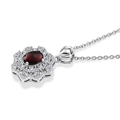 Mozambique Garnet and Simulated Diamond 1.50 ctw Pendant