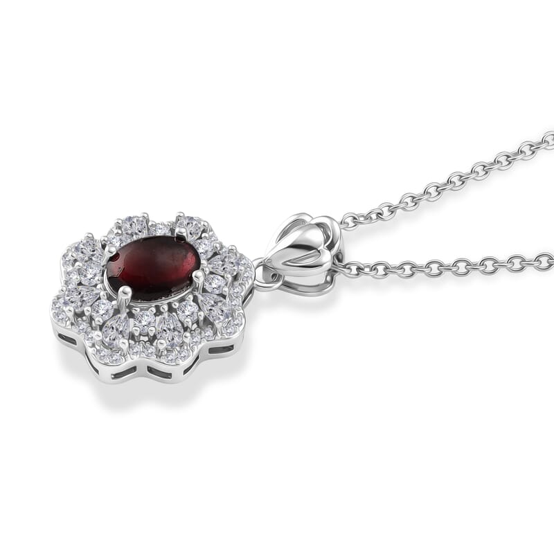 Mozambique Garnet and Simulated Diamond 1.50 ctw Pendant