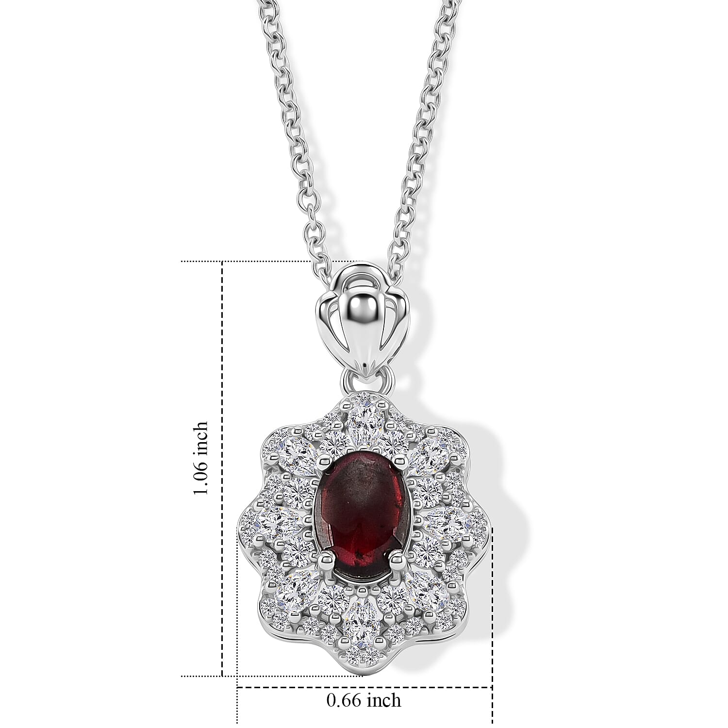 Mozambique Garnet and Simulated Diamond 1.50 ctw Pendant