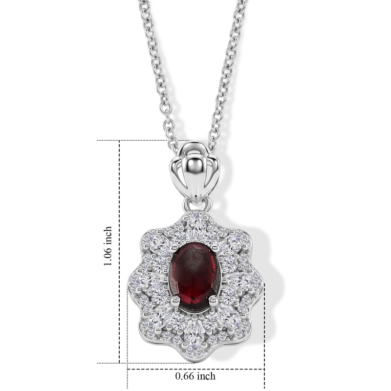 Mozambique Garnet and Simulated Diamond 1.50 ctw Pendant