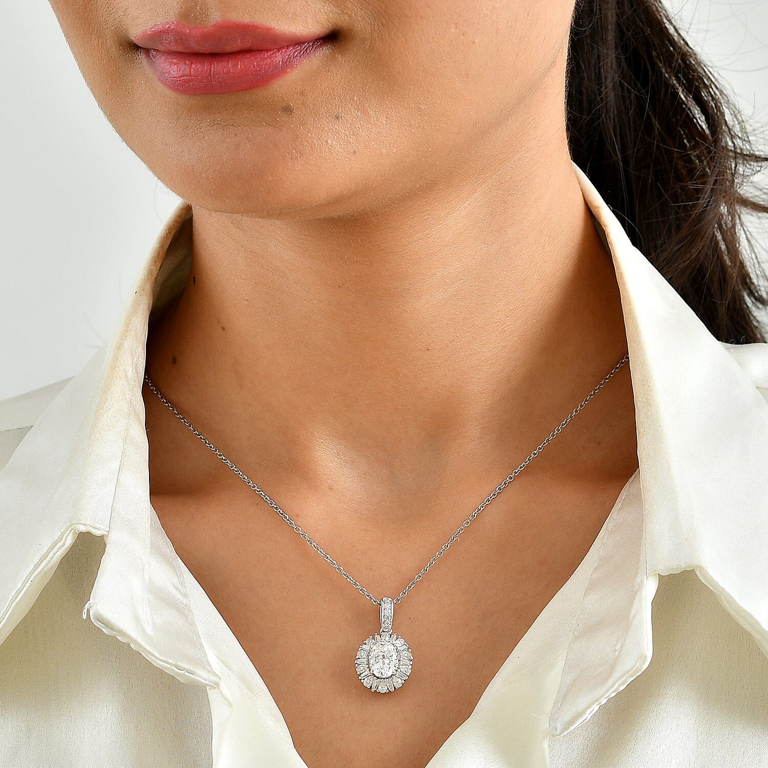 EverTrue Moissanite 3.00 ctw Pendant in Platinum Bond with Stainless Steel Necklace 20 Inches