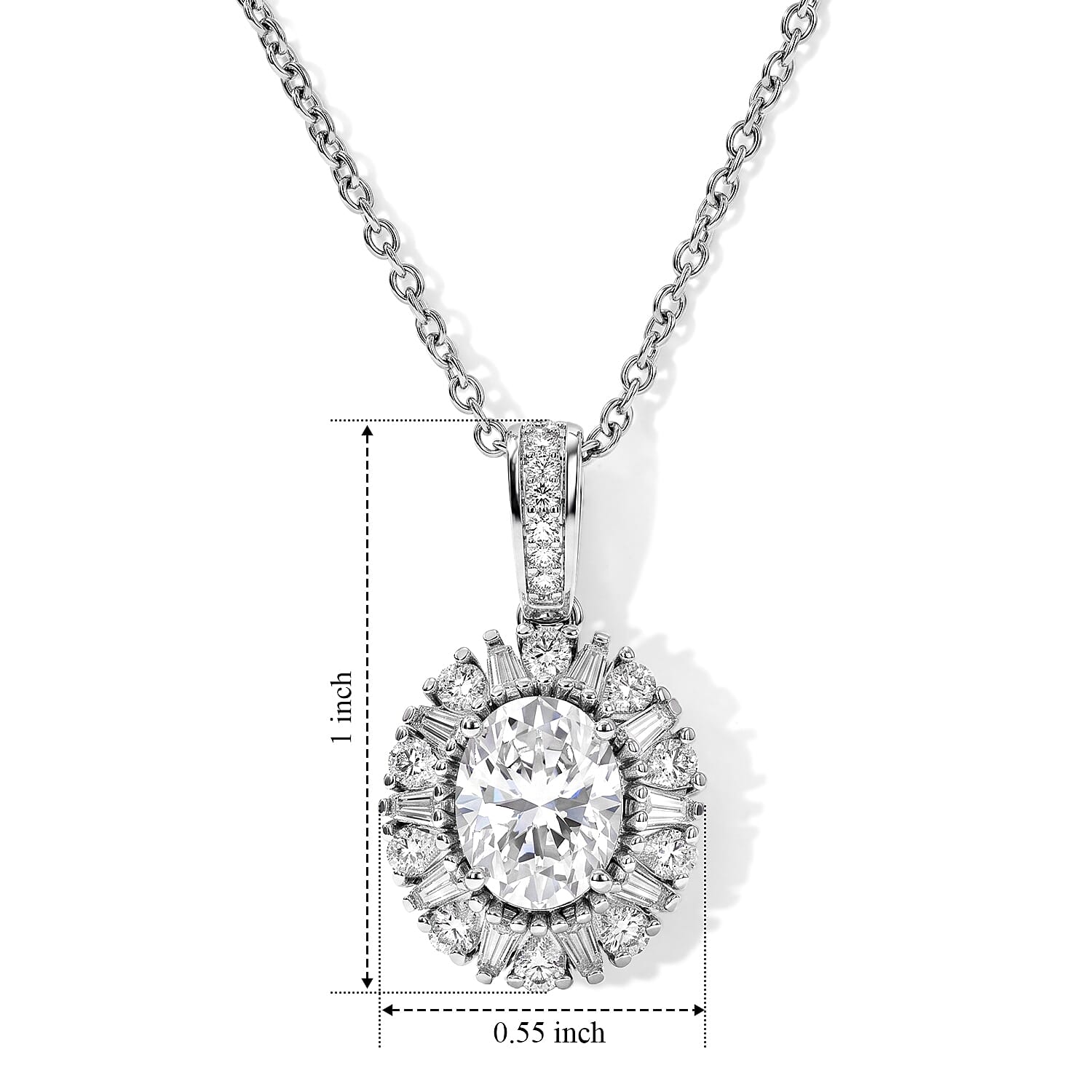 EverTrue Moissanite 3.00 ctw Pendant in Platinum Bond with Stainless Steel Necklace 20 Inches