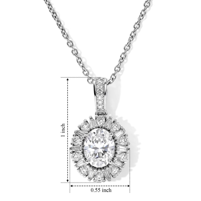 EverTrue Moissanite 3.00 ctw Vintage Halo Pendant in Platinum Bond with Stainless Steel Necklace 20 Inches