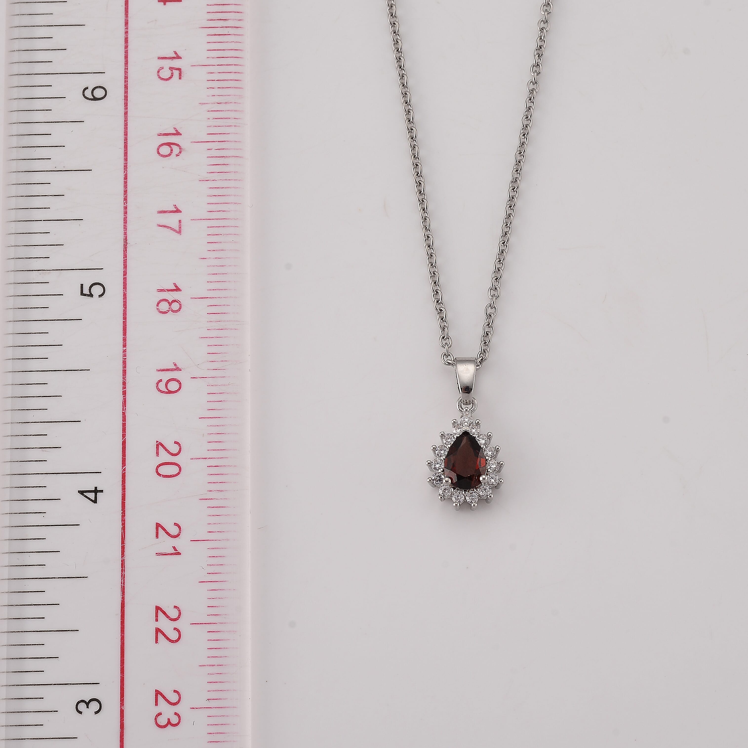 Mozambique Garnet and Simulated Diamond 2.00 ctw Pendant in Silvertone with Stainless Steel Necklace (20 Inches)