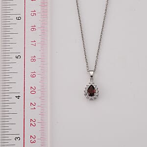 Mozambique Garnet and Simulated Diamond 2.00 ctw Pendant in Silvertone with Stainless Steel Necklace (20 Inches)