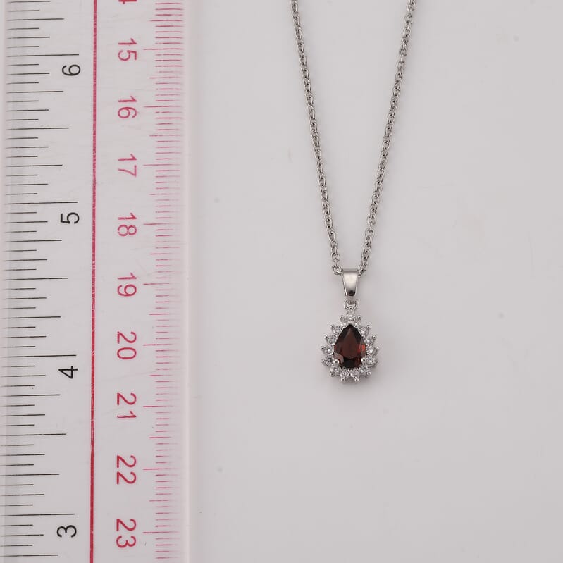 Mozambique Garnet and Simulated Diamond 2.00 ctw Pendant in Silvertone with Stainless Steel Necklace (20 Inches)