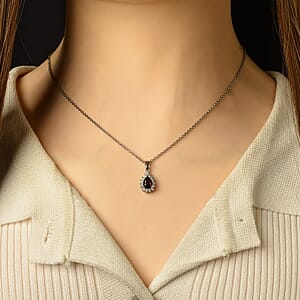 Mozambique Garnet and Simulated Diamond 2.00 ctw Pendant in Silvertone with Stainless Steel Necklace (20 Inches)