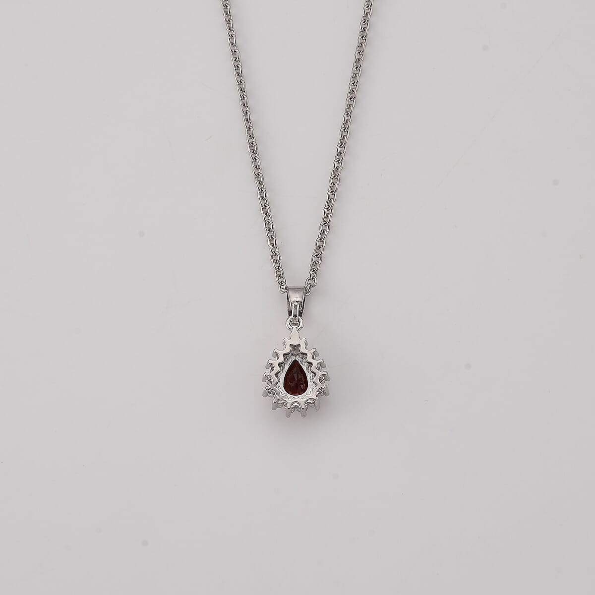 Mozambique Garnet and Simulated Diamond 2.00 ctw Pendant in Silvertone with Stainless Steel Necklace (20 Inches) image number 3