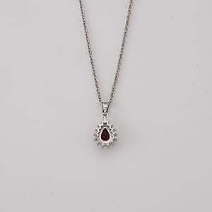 Mozambique Garnet and Simulated Diamond 2.00 ctw Pendant in Silvertone with Stainless Steel Necklace (20 Inches)