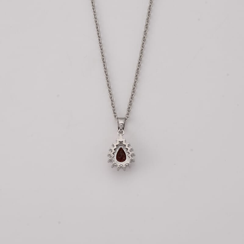 Mozambique Garnet and Simulated Diamond 2.00 ctw Pendant in Silvertone with Stainless Steel Necklace (20 Inches)