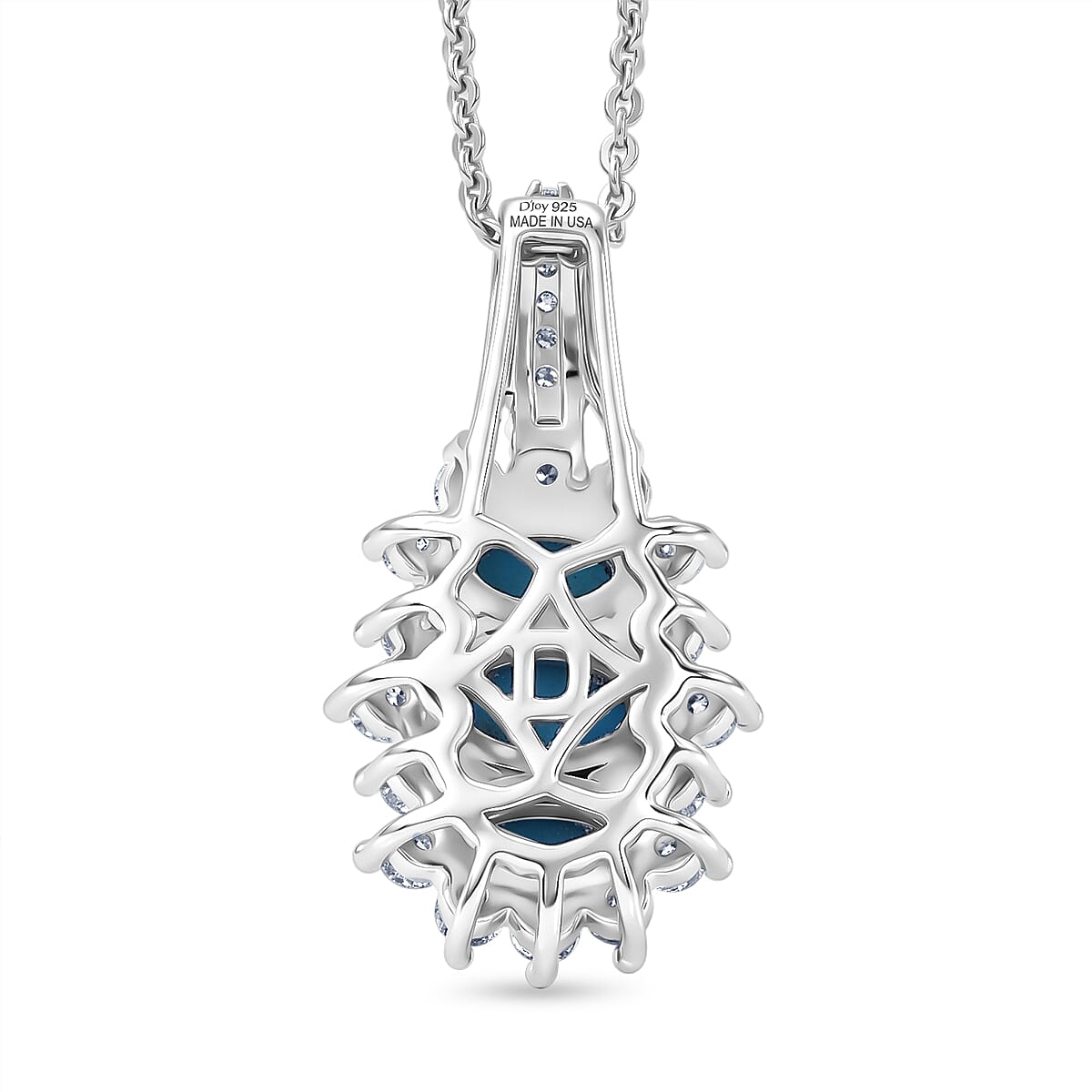 D'Joy Premium Sleeping Beauty Turquoise and Moissanite 1.35 ctw Royal Trilogy Pendant Necklace in Rhodium Over Sterling Silver 20 Inches image number 4