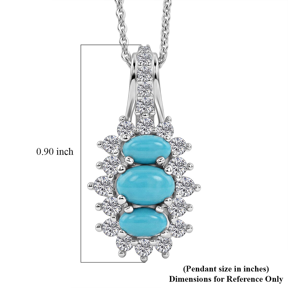 D'Joy Premium Sleeping Beauty Turquoise and Moissanite 1.35 ctw Royal Trilogy Pendant Necklace in Rhodium Over Sterling Silver 20 Inches image number 6