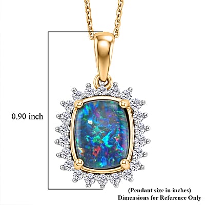Premium Boulder Opal Triplet and Luxuriant Lab Grown Diamond G-H SI 2.85 ctw Pendant Necklace in 18K Vermeil Yellow Gold Over Sterling Silver (20 Inches)