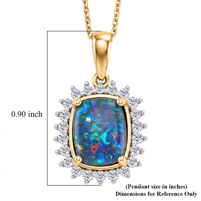 Premium Boulder Opal Triplet and Luxuriant Lab Grown Diamond G-H SI 2.85 ctw Pendant Necklace in 18K Vermeil Yellow Gold Over Sterling Silver (20 Inches)