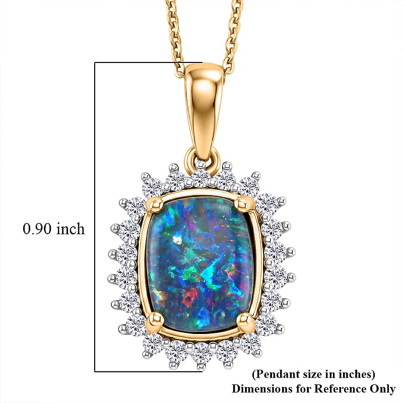 Premium Boulder Opal Triplet and Luxuriant Lab Grown Diamond G-H SI 2.85 ctw Pendant Necklace in 18K Vermeil Yellow Gold Over Sterling Silver (20 Inches)
