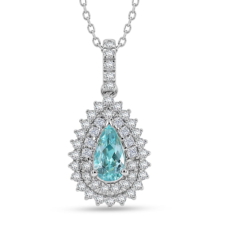Certified and Appraised Rhapsody AAAA Paraiba Tourmaline and Diamond E-F VS 1.34 ctw Pendant Necklace in 950 Platinum (20 Inches)