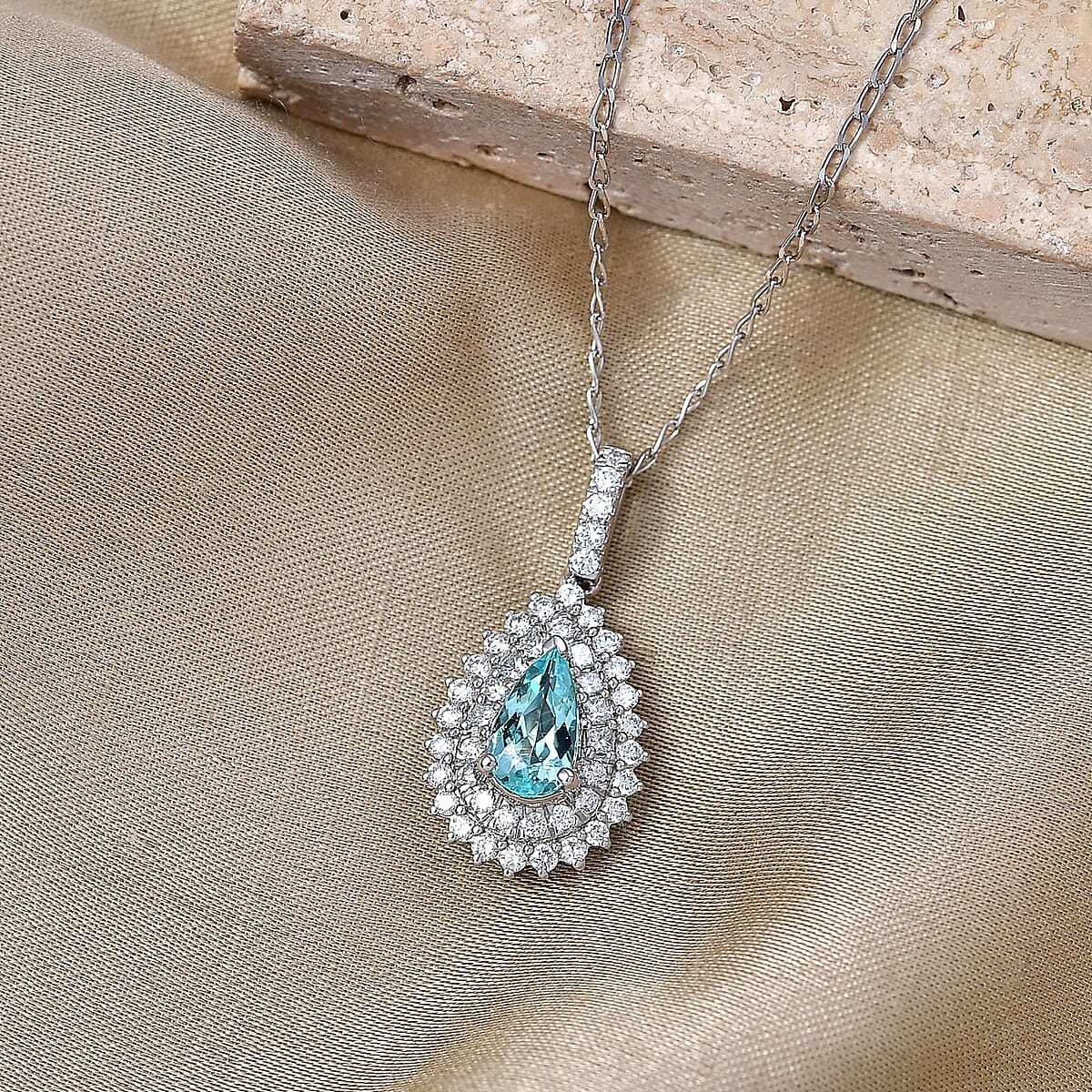 Certified & Appraised Rhapsody AAAA Paraiba Tourmaline and Diamond E-F VS 1.34 ctw Pendant Necklace in 950 Platinum (20 Inches) (Ships in 5-7 Days) image number 1