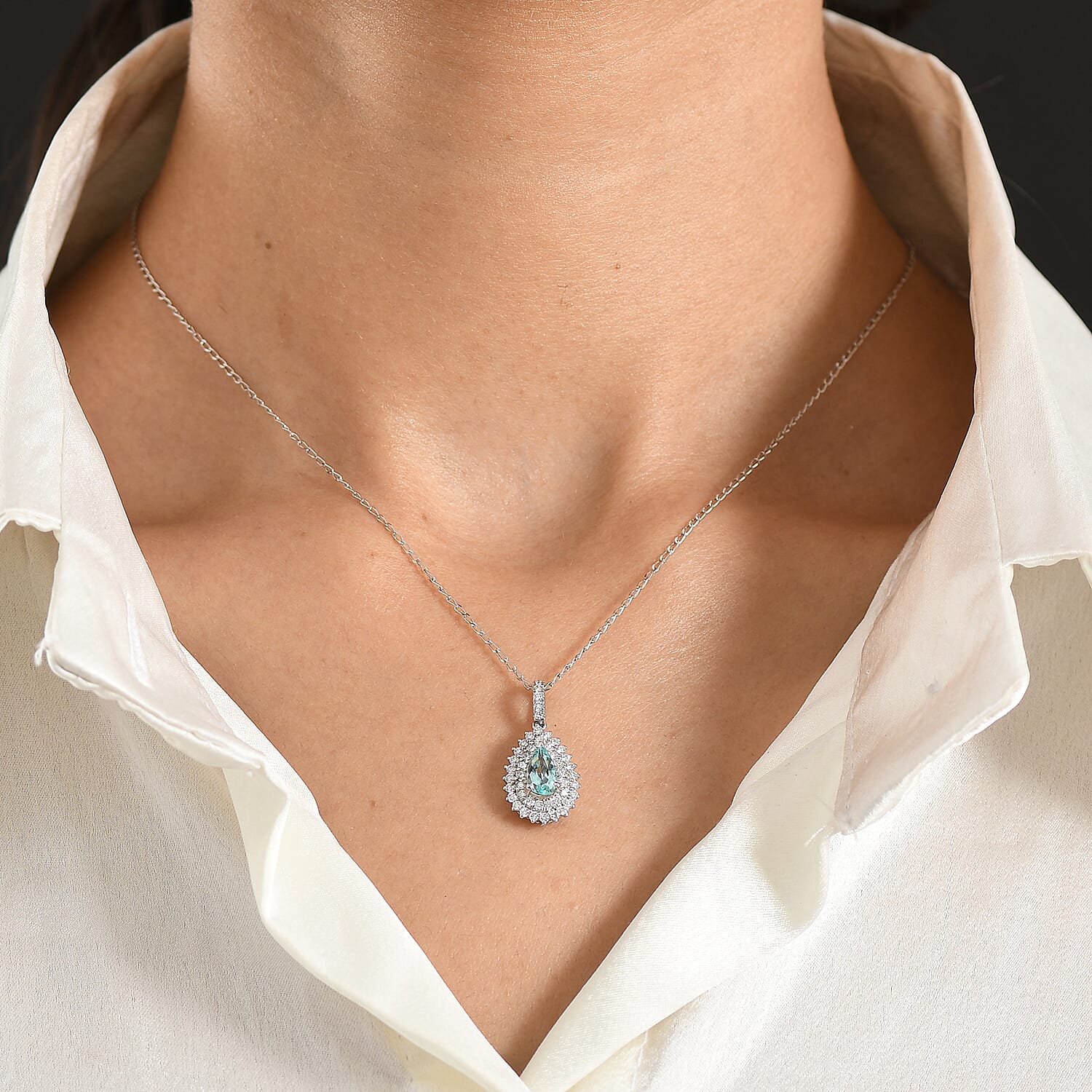 Certified & Appraised Rhapsody AAAA Paraiba Tourmaline and Diamond E-F VS 1.34 ctw Pendant Necklace in 950 Platinum (20 Inches)