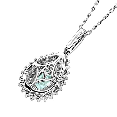 Certified and Appraised Rhapsody AAAA Paraiba Tourmaline and Diamond E-F VS 1.34 ctw Pendant Necklace in 950 Platinum (20 Inches)