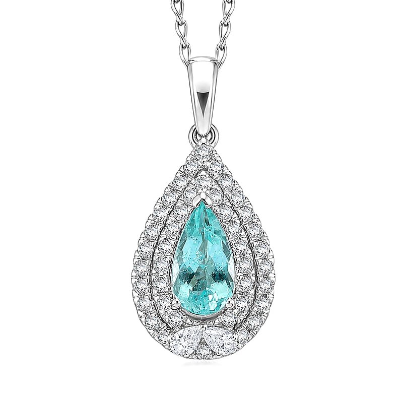 Certified and Appraised Rhapsody AAAA Paraiba Tourmaline and Diamond E-F VS 1.20 ctw Pendant Necklace in 950 Platinum (20 Inches)