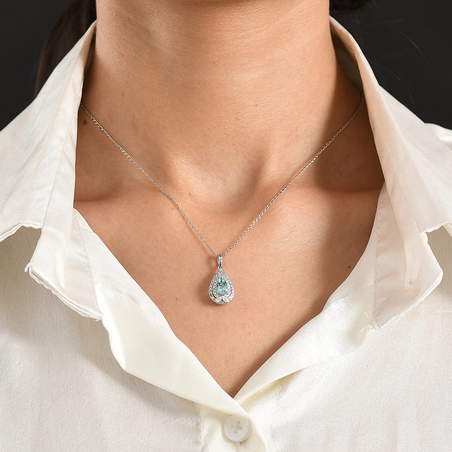 Certified & Appraised Rhapsody AAAA Paraiba Tourmaline and Diamond E-F VS 1.20 ctw Pendant Necklace in 950 Platinum (20 Inches)