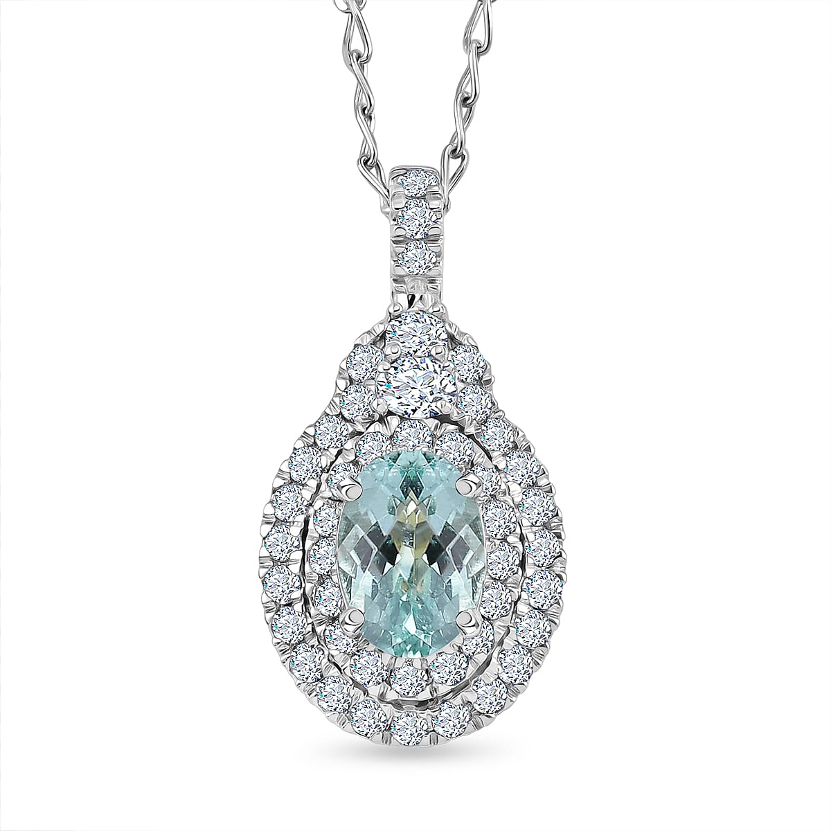 Certified & Appraised Rhapsody AAAA Paraiba Tourmaline and Diamond E-F VS 1.40 ctw Pendant Necklace in 950 Platinum (20 Inches)