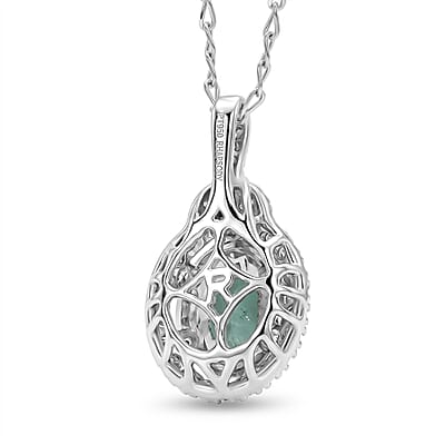 Certified and Appraised Rhapsody AAAA Paraiba Tourmaline and Diamond E-F VS 1.40 ctw Pendant Necklace in 950 Platinum 20 Inches
