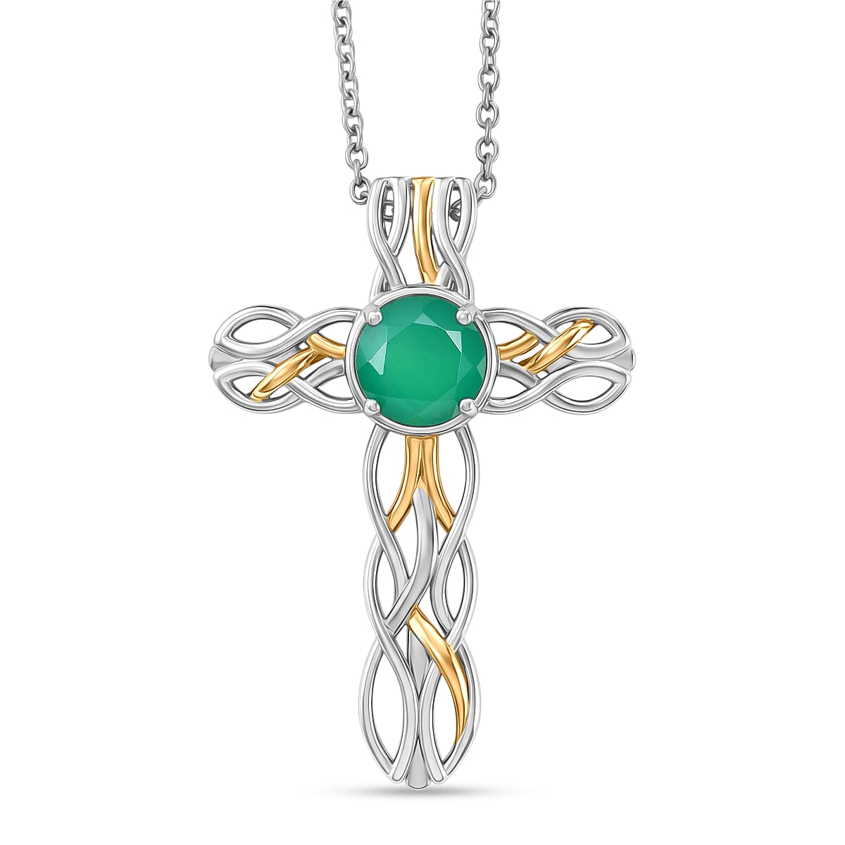 EverTrue Verde Onyx 1.75 ctw Forest Vine Pendant in 18K YG Plated and Platinum Bond with Stainless Steel Necklace 20 Inches