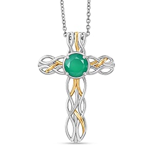 EverTrue Verde Onyx 1.75 ctw Forest Vine Pendant in 18K YG Plated and Platinum Bond with Stainless Steel Necklace 20 Inches