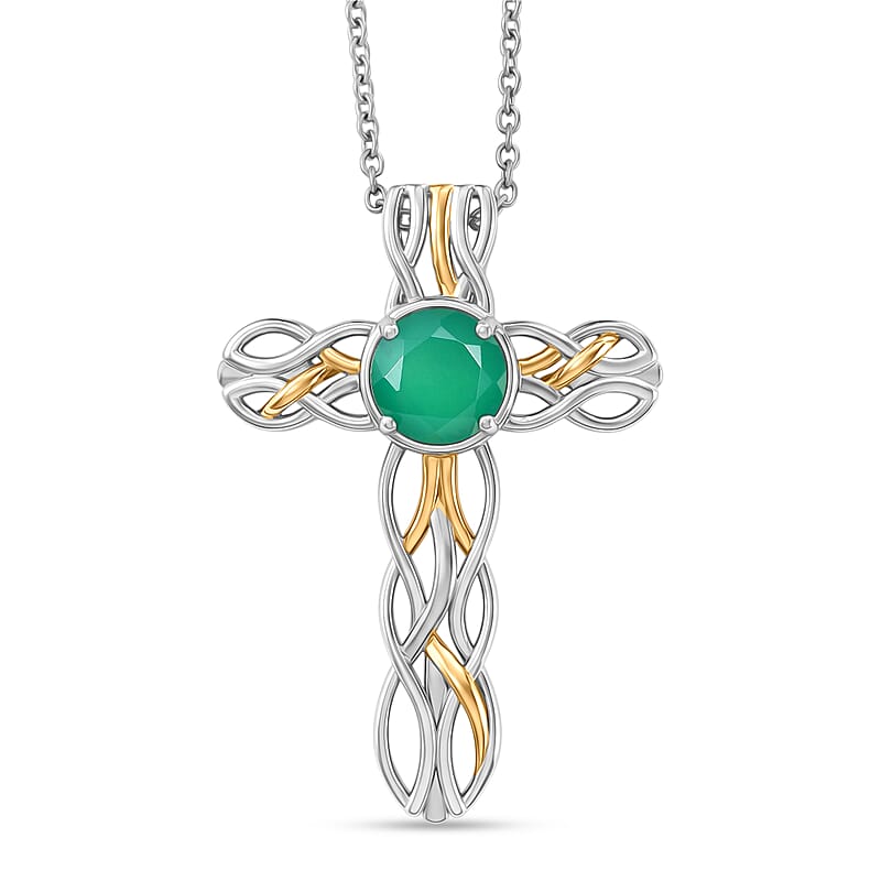 EverTrue Verde Onyx 1.75 ctw Forest Vine Pendant in 18K YG Plated and Platinum Bond with Stainless Steel Necklace 20 Inches