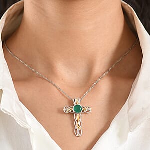 EverTrue Verde Onyx 1.75 ctw Forest Vine Pendant in 18K YG Plated and Platinum Bond with Stainless Steel Necklace 20 Inches