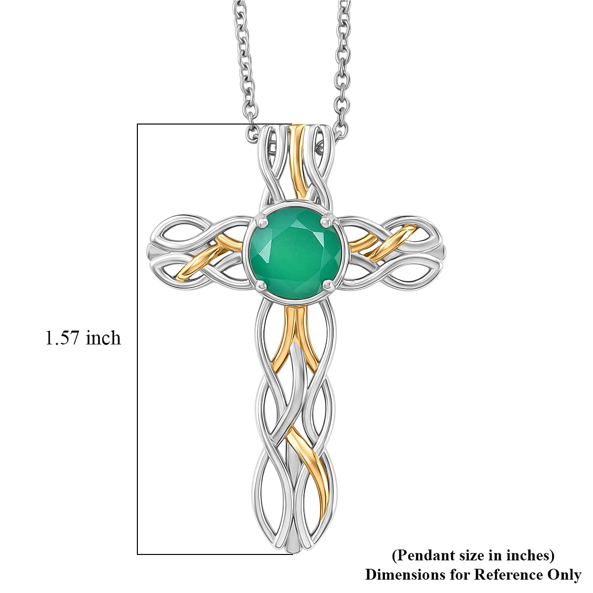 EverTrue Verde Onyx 1.75 ctw Forest Vine Pendant in 18K YG Plated and Platinum Bond with Stainless Steel Necklace 20 Inches image number 5