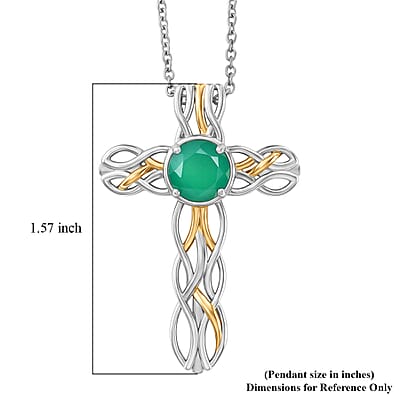 EverTrue Verde Onyx 1.75 ctw Forest Vine Pendant in 18K YG Plated and Platinum Bond with Stainless Steel Necklace 20 Inches