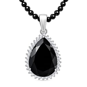 EverTrue Thai Black Spinel and White Zircon 63.85 ctw Glow Drop Pendant with Beaded Necklace in 18K YG Plated and Platinum Bond 20 Inches