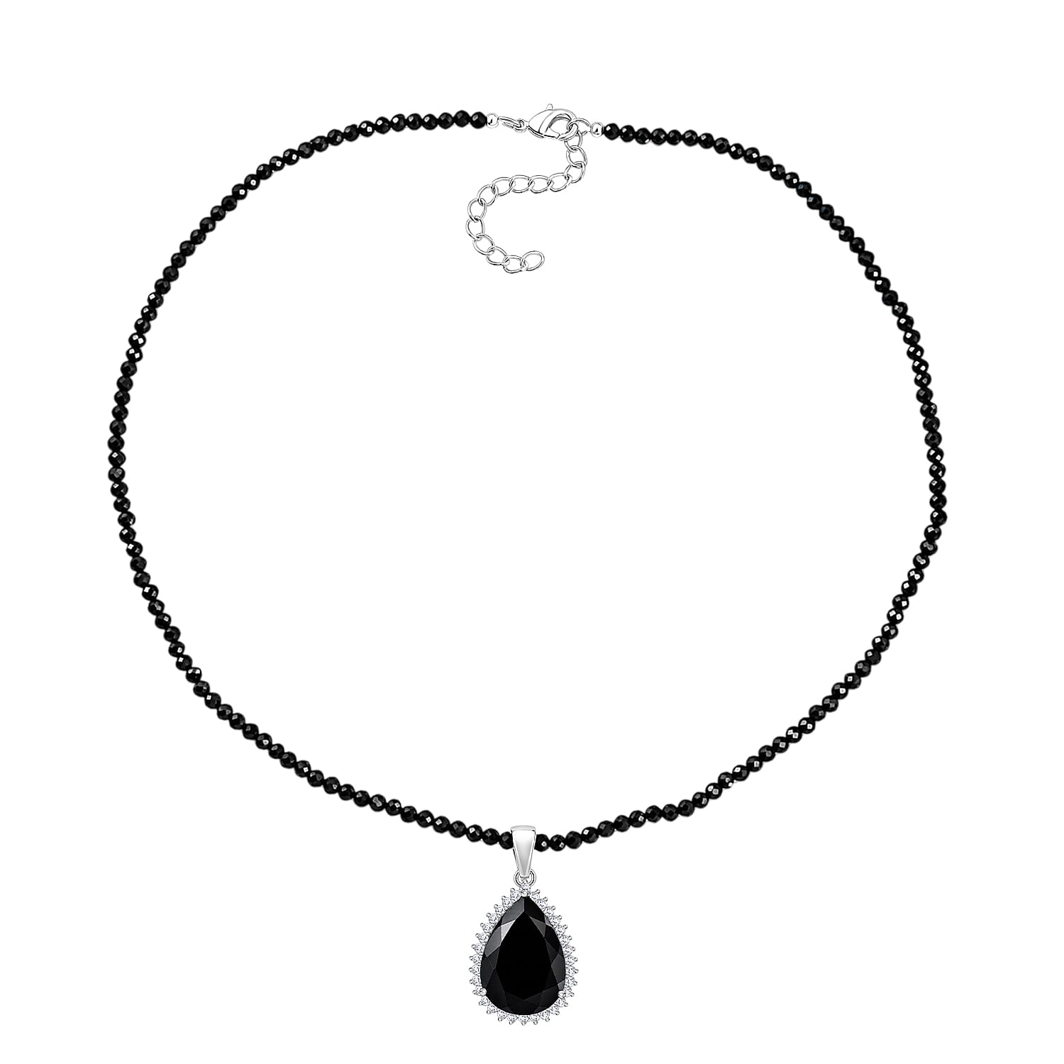 EverTrue Thai Black Spinel and White Zircon 63.85 ctw Glow Drop Pendant with Beaded Necklace in 18K YG Plated and Platinum Bond 20 Inches