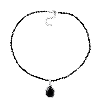 EverTrue Thai Black Spinel and White Zircon 63.85 ctw Glow Drop Pendant with Beaded Necklace in 18K YG Plated and Platinum Bond 20 Inches