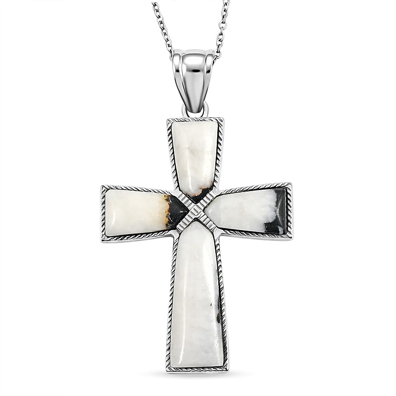 Zebra Jasper 5.75 ctw Taper Cross Pendant in Silvertone with Stainless Steel Necklace 20 Inches