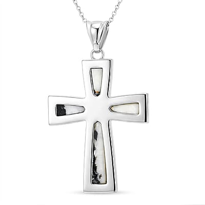 Zebra Jasper 5.75 ctw Taper Cross Pendant in Silvertone with Stainless Steel Necklace 20 Inches