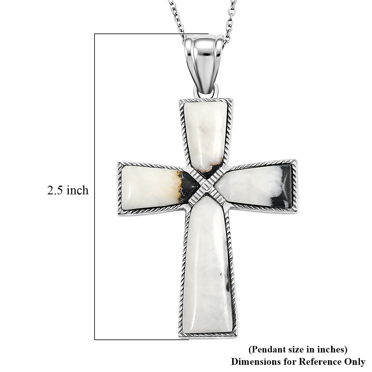 Zebra Jasper 5.75 ctw Taper Cross Pendant in Silvertone with Stainless Steel Necklace 20 Inches