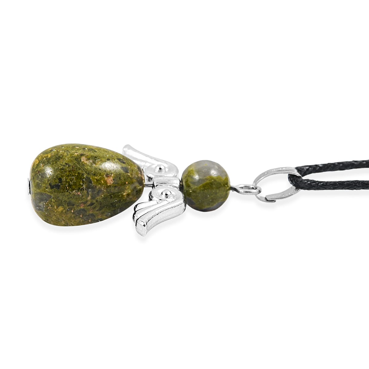 Angel Unakite 19.65 ctw Pendant Necklace 24 Inches and Earrings in Silvertone