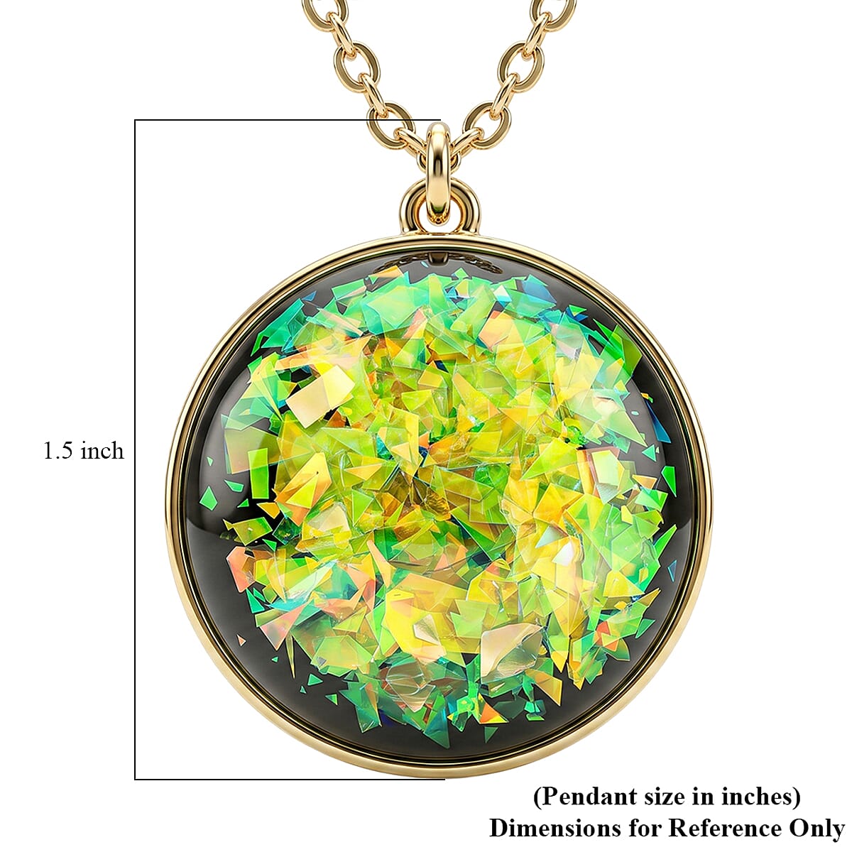 Round Lab Created Opal 24.90 ctw Pendant in Goldtone with Stainless Steel Necklace 16-18 Inches image number 4
