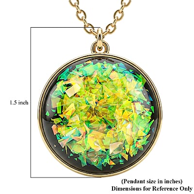 Round Lab Created Opal 24.90 ctw Pendant in Goldtone with Stainless Steel Necklace 16-18 Inches