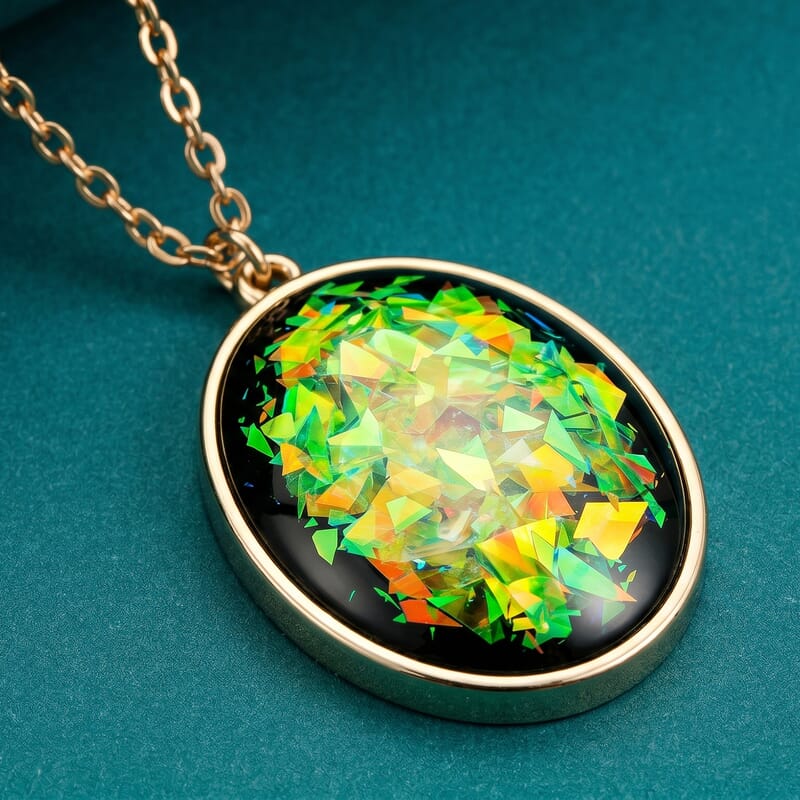 Oval Lab Created Opal 37.85 ctw Pendant in Goldtone with Stainless Steel Necklace 16-18 Inches
