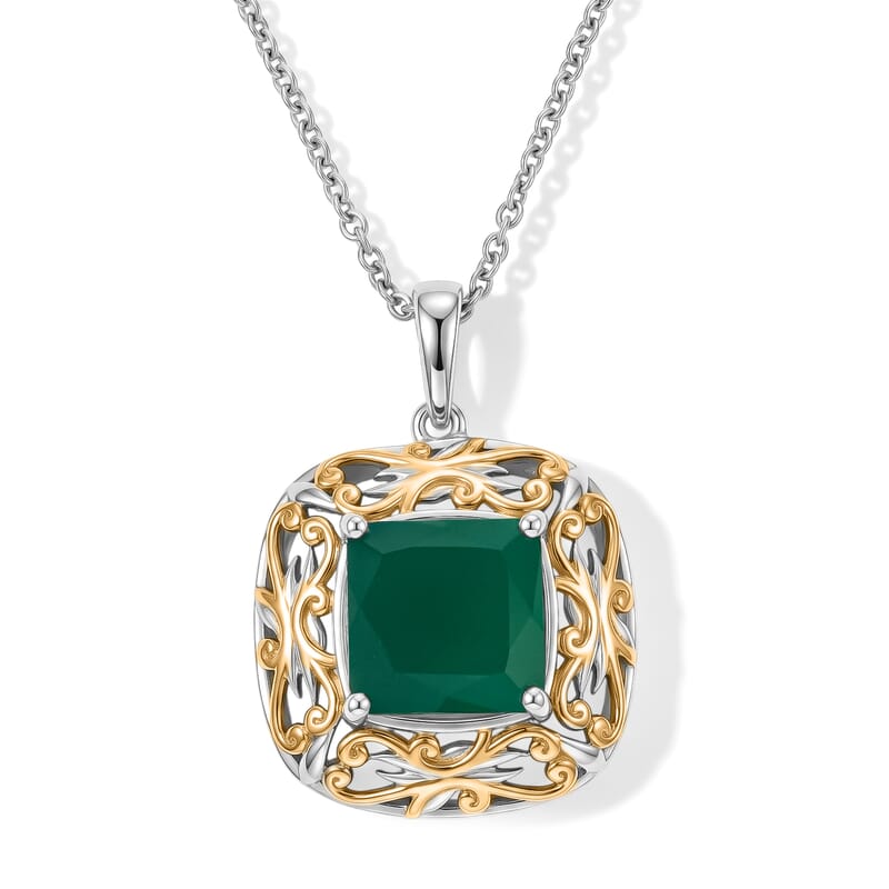 EverTrue Green Onyx 5.00 ctw Pendant in 18K YG Plated and Platinum Bond with Stainless Steel Necklace 20 Inches