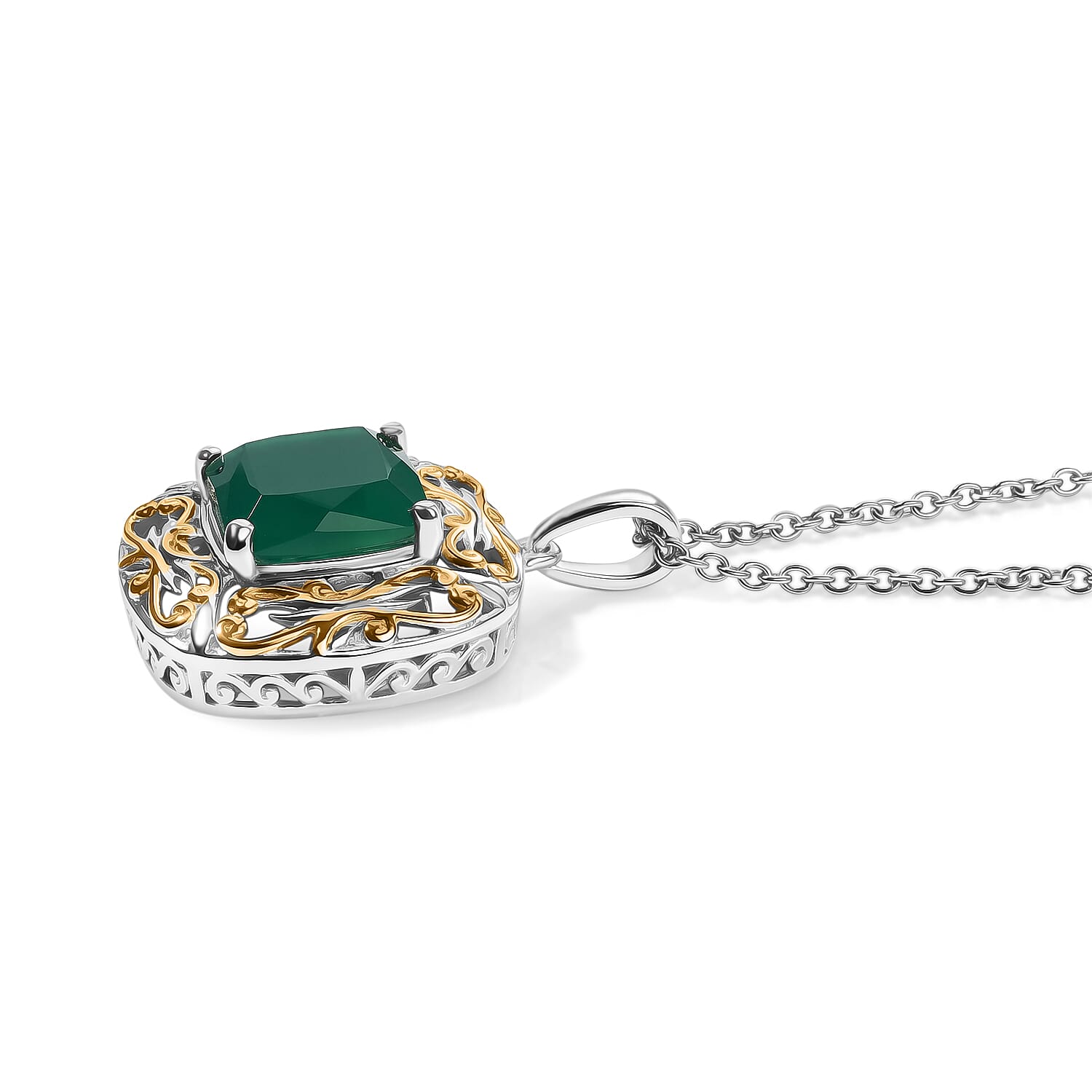 EverTrue Green Onyx 5.00 ctw Pendant in 18K YG Plated and Platinum Bond with Stainless Steel Necklace 20 Inches