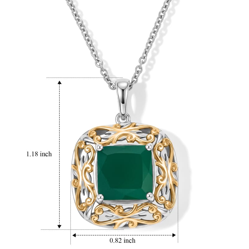EverTrue Green Onyx 5.00 ctw Pendant in 18K YG Plated and Platinum Bond with Stainless Steel Necklace 20 Inches